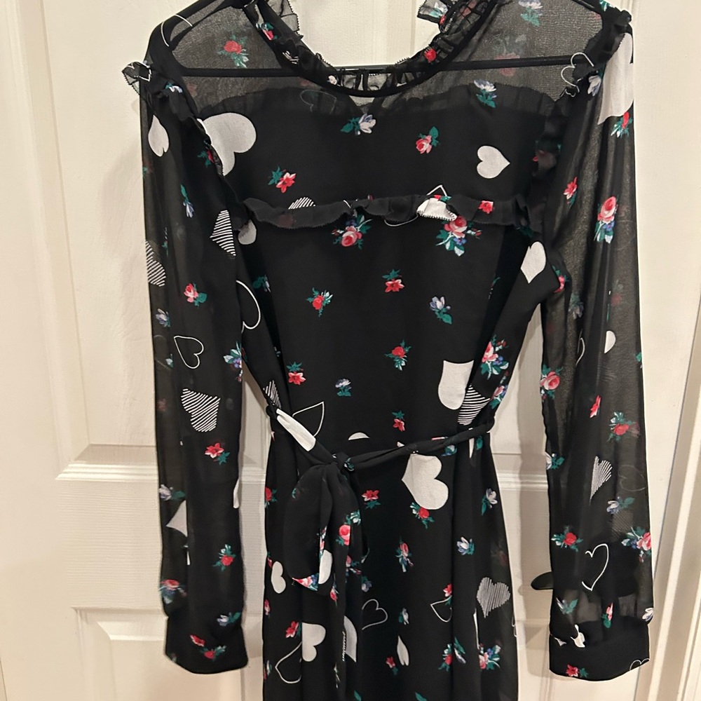 Black Sheer Dress with Floral and Heart Patterns